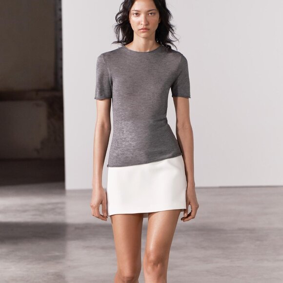 Zara Tops - ZARA BASIC WOOL AND SILK BLEND SHORT SLEEVE TOP